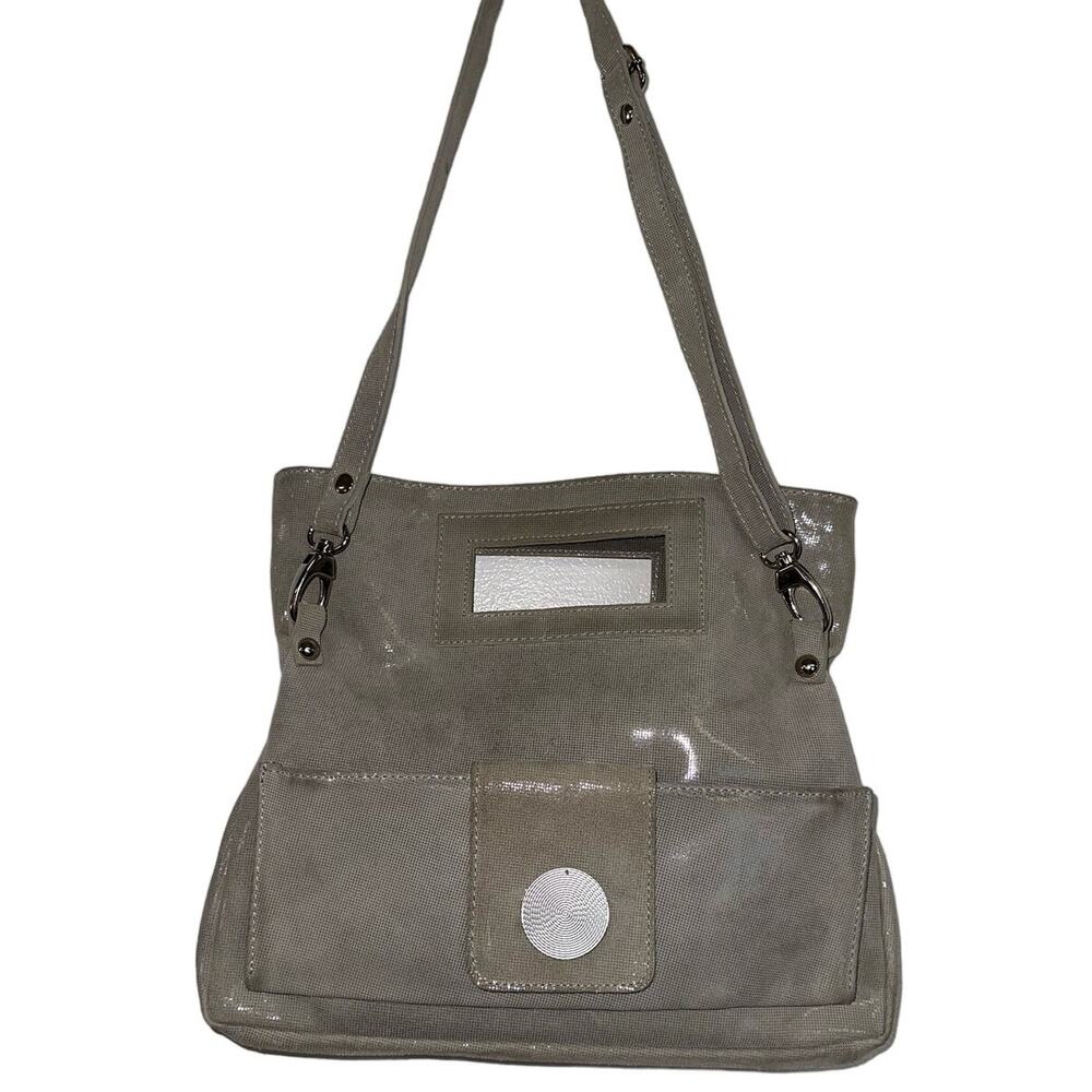 Valentina Made in Italy Gray Leather Large Crossbody Purse Shoulder Bag